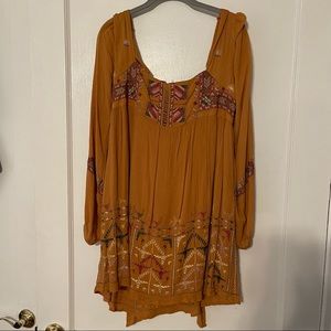 Free People Mini Dress Long Sleeve Square Neck